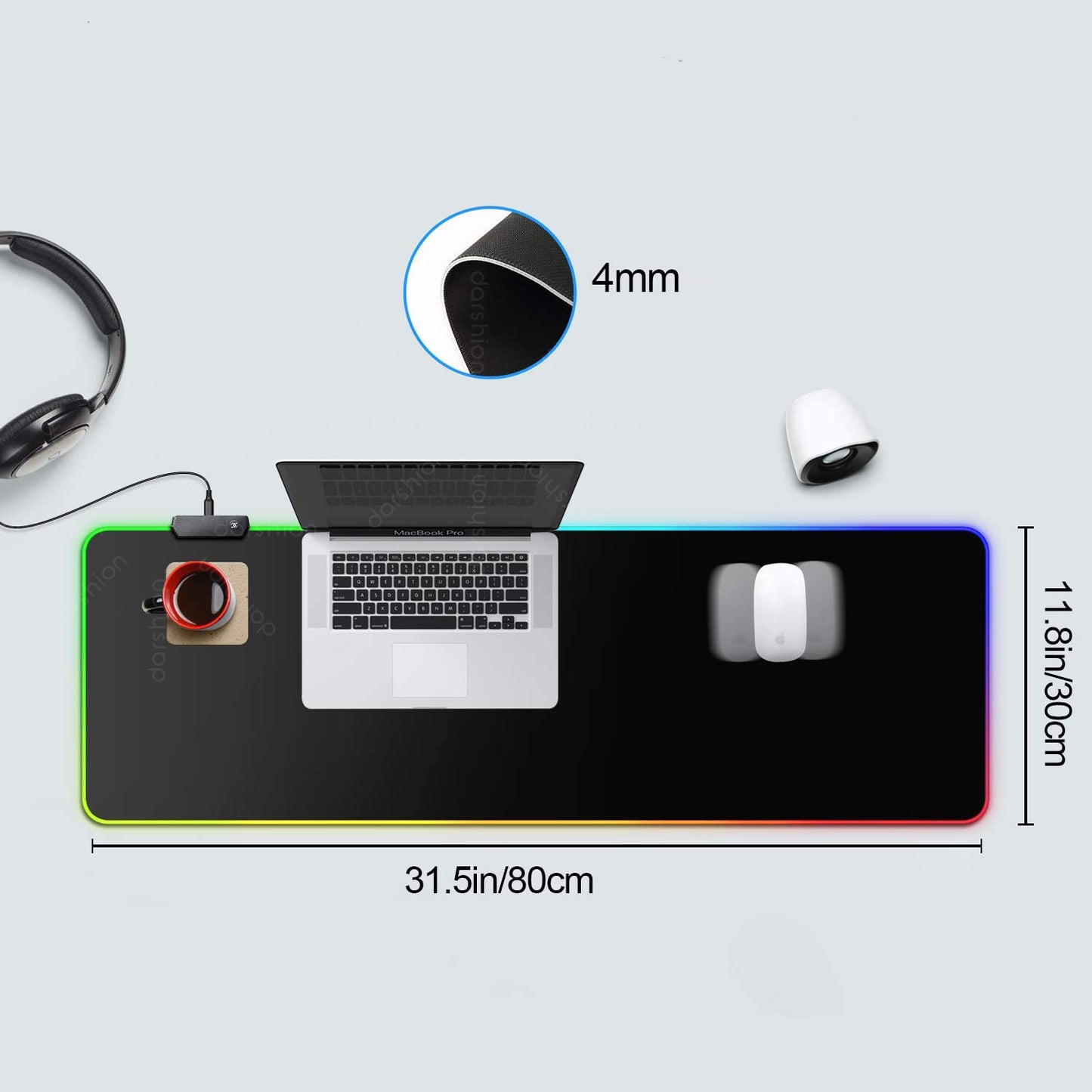 Tapis de souris gaming RGB LED avec éclairage Symphony multicolore